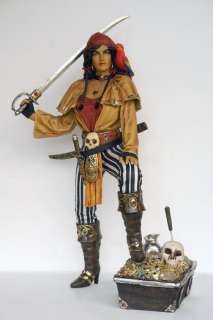 Life Size Statue Lady Pirate Sword Treasure Parrot  