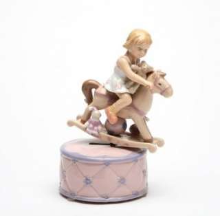  Fine Porcelain Girl with Rocking Horse Musicals Box 