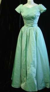 Shimmery Aqua Green Taffeta Vtg 40s Ball Gown XS Dress  
