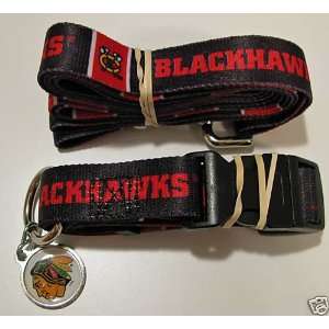   Blackhawks Dog Pet Set Leash Collar ID Tag XS
