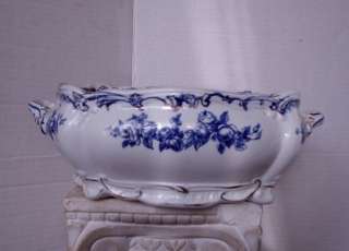ANTIQUE Ridgway FLOW BLUE Large Serving Bowl HANDLES Lorraine ENGLAND 