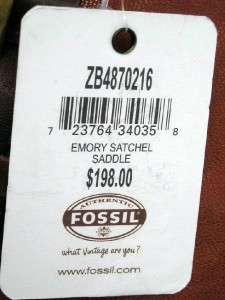 NWT FOSSIL EMORY Saddle Brown Leather SATCHELShoulder Crossbody Bag 