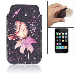  Gino Flower Butterfly Print Black Faux Leather Pouch for 