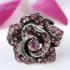 1PC Pink Crystal Glass Rose Flower Bead Adjustable Fing