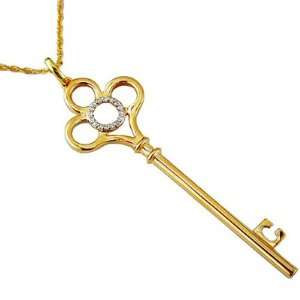    122 YDN 14K Yellow Gold Diamond Key Necklace JewelryCastle Jewelry