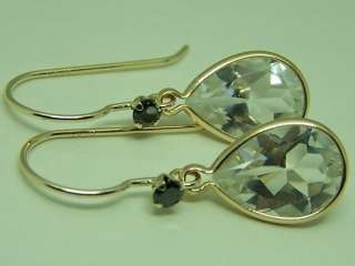   black diamond 14k gold dangle earrings French wire genuine gems  