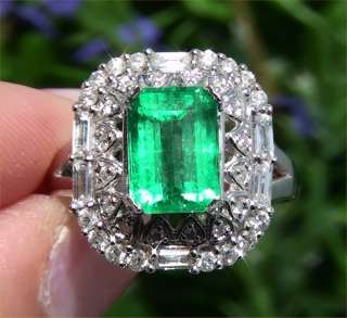   55 ct Natural SI Colombian Emerald Diamond Ring 14k White Gold  