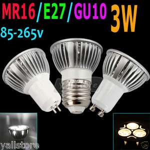   3W 85 265V Pure White/Warm White LED Spotlight Lamp Light Bulb  
