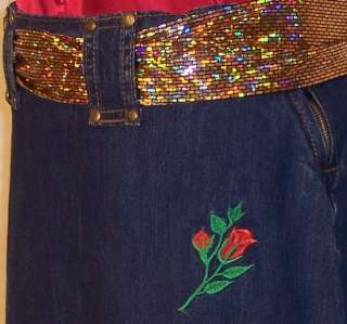 37 Long Modest Denim Jean Skirt Red Rose Size 24 / 25  