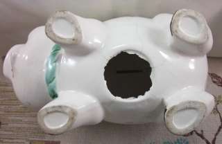 Vintage Mexican Ceramic White Floral Painted Piggy Bank  