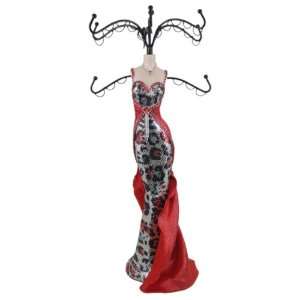 Red Glitter Dress Mannequin Jewelry Stand with Sequin Leopard Print 