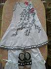 NWT Mim Pi White Cotton Navy Flower Embroidered Summer Dress 116cm,6,7 