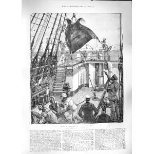  1889 CAPTURE DEVIL FISH SCENE HOISTING SHIP COMUS
