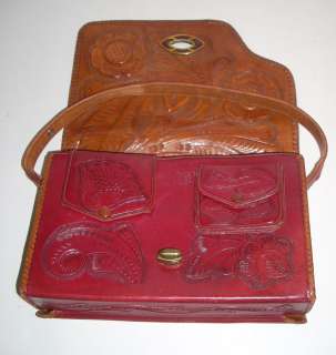 Vintage Signed Mexican Tooled Leather Reversible Purse  