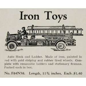   Toy Iron Fire Truck Hook Ladder   Original Print Ad
