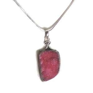  Hot Pink Druzy Quartz Pendant in Sterling Silver 18 Snake 