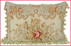 22X14 Shabby French Chic Aubusson Pillow ~ BLUE CREAM Decorative 