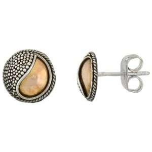   Oxidized Stud Earrings, Accented w/ Real 18k Gold, 5/16 (8mm) tall