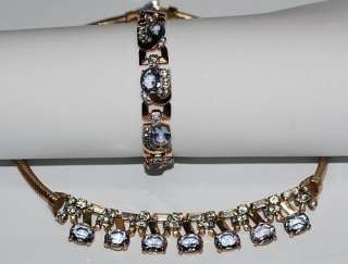 Vintage Mazer Faux Alexandrite Rhinestone Necklace Bracelet Set  