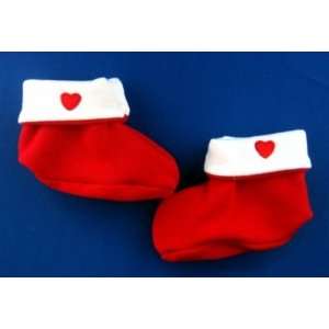    Red and White Heart Booties, Micro Preemie 0 3 Pounds Baby