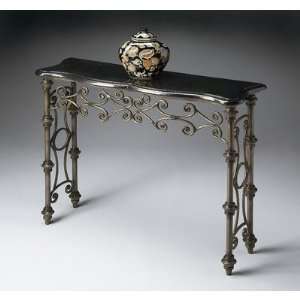 Metalworks Console Table with Black Fossil Stone Top