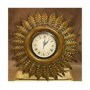 Wall Clock Metal Brown Circular Round with Leaf Theme Design Painted 