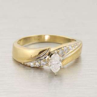   Yellow Gold Marquise Cut Diamond Vintage Estate Engagement Ring  