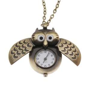  Pocket Watch Pendant   Antiqued Brass Quartz Motion   Owl 