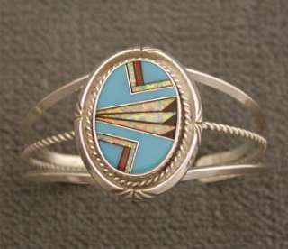 New Sterling Silver Multi Color Inlay Oval Bracelet  