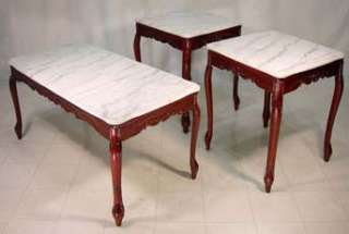 Mahogany/White Marble 3 pc Chippendale Coffee Table Set  