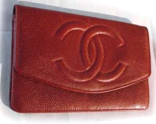 AUTHENTIC CHANEL Burgundy Red Caviar Organizer Wallet Classic Clutch 