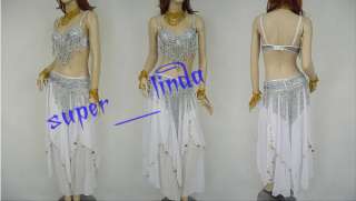 High Quality belly dance 2 pics costume bra&belt Silver  