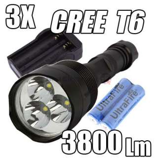 3800lm Lumen 3x CREE XM L XML T6 LED Flashlight Torch 18650 Battery 