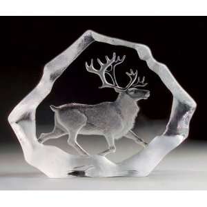  Reindeer Etched Crystal Sculpture by Mats Jonasson