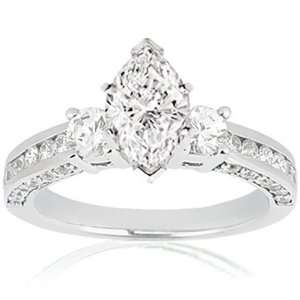   Marquise Shape 3 Stone Diamond Engagement Ring Fascinating Diamonds