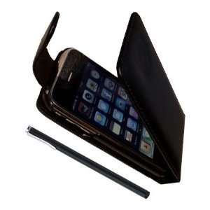   Black PU Leather Flip Case and Capacitive Stylus for iPhone 3G/ 3GS