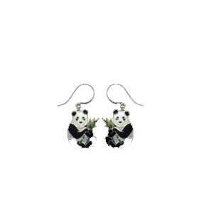  Panda & Bamboo Silver and Enamel Earrings Jewelry