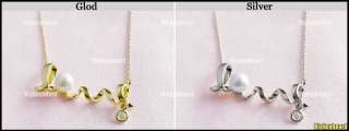 Golden Silver Love letter Twist Pendant Necklace with Pearl Rhinestone 
