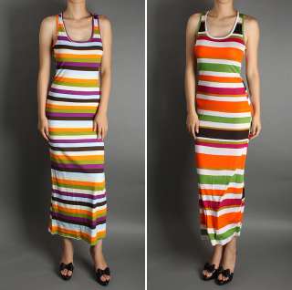 NEW Multi Colored Stripe Summer Beach Maxi Long Dress  
