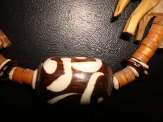 rare african hand carved wooden necklace with animal theme