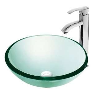  Luminous Glass Vessel Sink with Faucet in Chrome