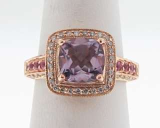 LeVian Estate Amethyst Pink Sapphires Diamonds 14k Rose Gold Ring Size 