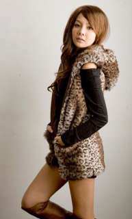 Womans Leopard Fur Hooded Vest Small  