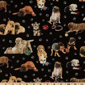  44 Wide Litters n Stuff Playful Puppies Black Fabric By 