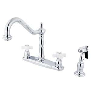 Elements of Design Heritage 8 Center Kitchen Faucet with Metal Cross 