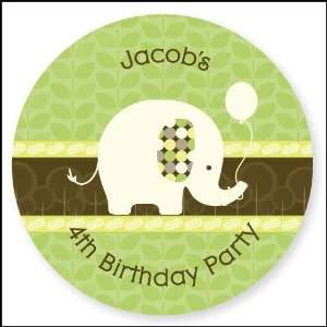  Elephant   24 Round Personalized Birthday Party Sticker 