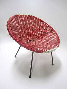   Childs Kids Chair Mid Century Modern Pod Labba Style red rattan woven