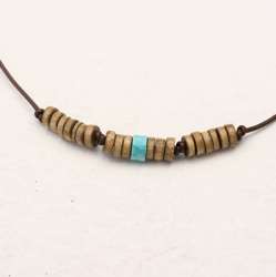 Surfing Jewelry Surfer Necklace Leather cord wood beads  