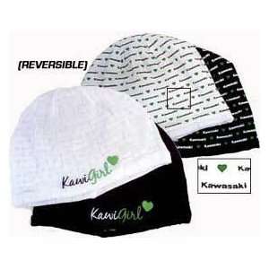  Womens Kawasaki White Kawi girl Reversible Beanie Hat 