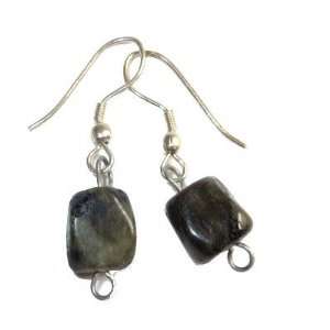 Labradorite Earrings 04 Gray Sheen Nugget Silver Plated Crystal Stone 